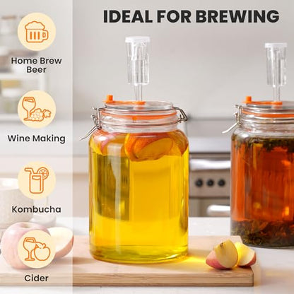 1 Gallon Glass Fermenting Jar with Airlock, Single Pack | Wide Mouth Fits Your Whole Hand For Easy Packing And Cleaning - size: 1 Gallon