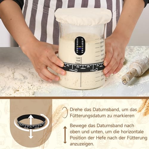 Coco Bird Pro Sourdough Starter Kit- 50oz Large Capacity Sourdough Starter Jar, 17 Flavorful Fermentation Recipes, Sourdough Bread Baking Supplies for Making Delicious Sourdough Breads(2 Sets) - color: Black