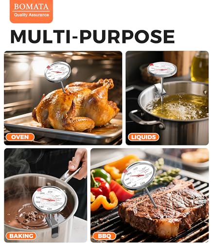 BOMATA 2 Pack Stainless Steel Meat Thermometer Oven Safe, Leave in Probe Food Thermometer with 2.5-in Extra-Large Dial, IPX8 Waterproof, NSF Certified, for Cooking, Steak, Chicken, Turkey, Pork, Lamb - color: 2-pack