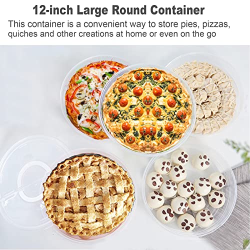 12inch 2 Pack Food Storage Container with Lid and Handle, Reusable 2 Compartments Pizza Slice Storage Container, Round Pie Carrier Leftover Pizza Keeper for Food Cake Cheesecake Tortilla Pastry