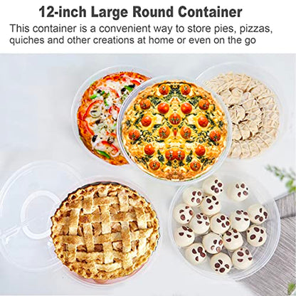 12inch 2 Pack Food Storage Container with Lid and Handle, Reusable 2 Compartments Pizza Slice Storage Container, Round Pie Carrier Leftover Pizza Keeper for Food Cake Cheesecake Tortilla Pastry