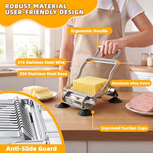 Anatole Commercial Cheese Slicer Butter Cutter for Block Cheese Butter Square with 3/8'' & 3/4'' Interchangeable Cutting Plate Replaceable Stainless Steel Wire Home Restaurant Kitchen Cook Baking Tool