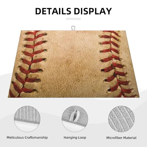 Baseball Dish Drying Mat for Kitchen Counter 18 x 24 inch Baseball Theme Dish Drainer Rack Mats with Hanging Loop Classic Ball Dishes Drainer Pads Retro Balls Grain Drying Pad for Countertop - color: red beige