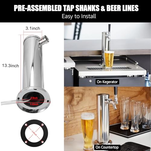 All Stainless Steel Single Beer Tap Tower Draft Beer Tower Kegerator Tower Keg Tower Kegerator Parts Kegerator Kit Beer Tap Faucet Pre-assembled Beer Line 3" Beer Tower Dispenser