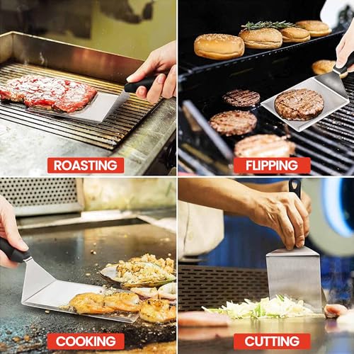 Burger Press Kit with Burger Smasher, 12'' Smash Burger Spatula, 9'' Basting Cover, & 50 Patty Papers for Smash Burgers, Hamburger Press Patty Maker, Smash Burger Press Kit (4pcs)