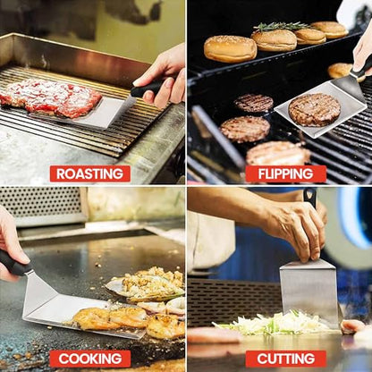 Burger Press Kit with Burger Smasher, 12'' Smash Burger Spatula, 9'' Basting Cover, & 50 Patty Papers for Smash Burgers, Hamburger Press Patty Maker, Smash Burger Press Kit (4pcs)
