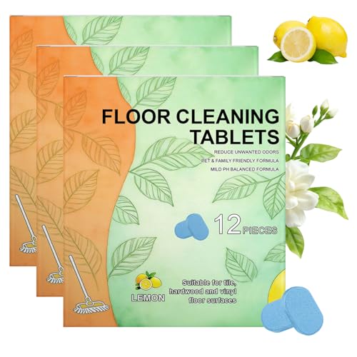 Floor Cleaner Tablets Hard Floor Cleaner Tablets, Deep Cleans for Multiple Hard Floors for Tile, Vinyl, Hardwood, Fresh Lemon Scent, Compatible with Robot Mops & Wet/Dry Vacuums(3PCS) - color: 3PCS