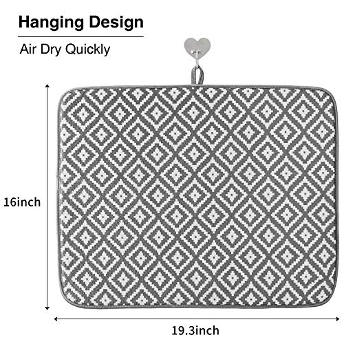 Dish Drying Mat for Kitchen 2 Pack, Ultra Absorbent Microfiber Dishes Drainer Mats by Subekyu,19.2 by 15.8 Inch(Rhombus) - color: Dark Gray 2P 19.2*15.8
