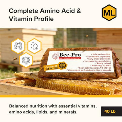 Mann Lake Bee-Pro Patties, High Protein Honey Bee Nutrition with Pro Health Digestive Aide, Spring & Fall Brood Builder for Increased Colony Survival & Stronger Spring Population, Made in USA, 40 Lbs - size: 40 Pound (Pack of 1), style: Bee-Pro