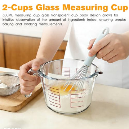 Glass Measuring Cup 2 Cup For Kitchen and Baking Microwave Oven Dishwasher Safe Measuring Cups Clear Borosilicate Glass Liquid Measuring Cup Kitchen Measuring Cup with Handle (16 oz/500ml)