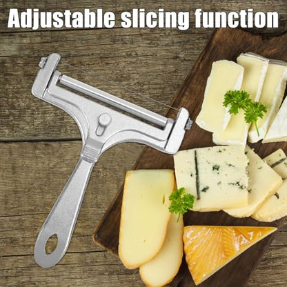 7pcs Cheese Slicer Kit, Adjustable Thickness Stainless Steel Handheld Wire Cheese Cutters with Replacement Wires Wrench Butter Knife Practical Kitchen Tools for Block Butter