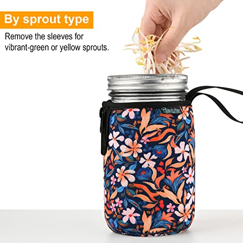 Beautyflier Mason Jars 32oz Wide Mouth Sleeve Regular Mouth Mason Jars Insulators Drinking Glass Coolers Sprouting Jars Blackout Sleeve (Colorful Flowers) - color: Colorful Flowers