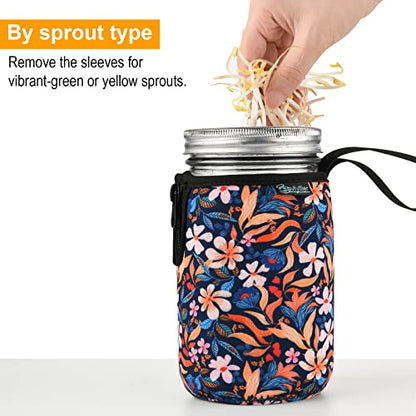 Beautyflier Mason Jars 32oz Wide Mouth Sleeve Regular Mouth Mason Jars Insulators Drinking Glass Coolers Sprouting Jars Blackout Sleeve (Colorful Flowers) - color: Colorful Flowers