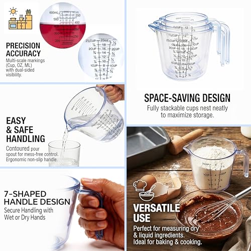Measuring Cup Set, 3PCS Plastic Liquid Measuring Cups,Includes 150Ml, 300Ml and 600Ml, with Nozzle Handle- Baking, Cooking, Mixing & Liquid/Solid Measuring, Essential Kitchen Tools (Clear) - color: Clear