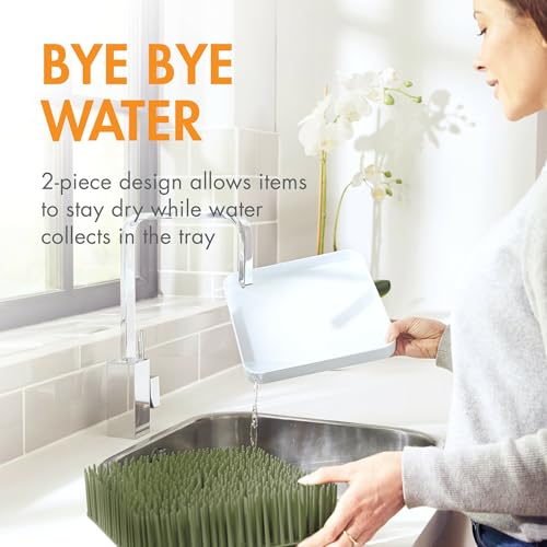 Boon Lawn Countertop Baby Bottle Drying Rack with Antimicrobial Tray - Baby Bottle Rack and Organizer - Baby Feeding Essentials - Sage - 13.5 x 11 x 2.5