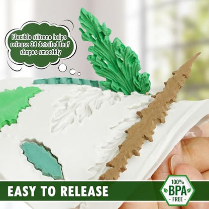HKNMTT Leaf Fondant Silicone Mold Small Maple Shapes, 34 Cavity Tree Fern Leaves Rose Flower for Cake Cupcake Topper Craft Decorating Sugar Candy Clay Plant Moulds DIY BPA Free - style: Leaf - 4PCS