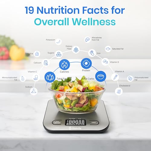 Etekcity Food Nutrition Kitchen Scale, Digital Grams and Ounces for Weight Loss, Baking, Cooking, Keto and Meal Prep, Large, 304 Stainless Steel - color: Silver