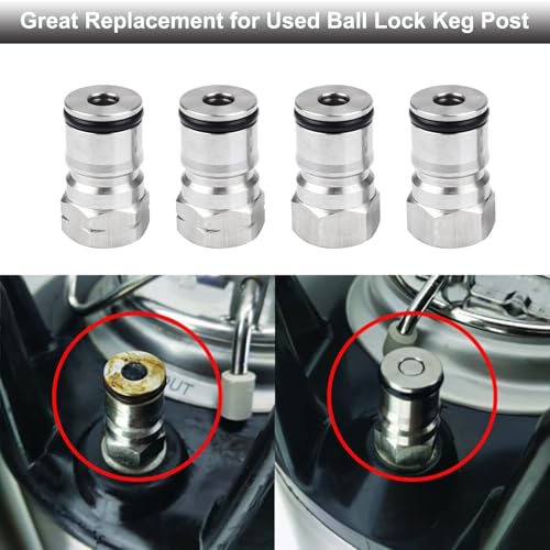 2 Pairs Ball Lock Keg Post, Stainless Steel Homebrewing Beer Cornelius Corny Keg Quick Disconnect Kegerator Gas + Liquid 19/32-18 Thread Adapter Poppet Spring Sealing Gasket Replacement Kit