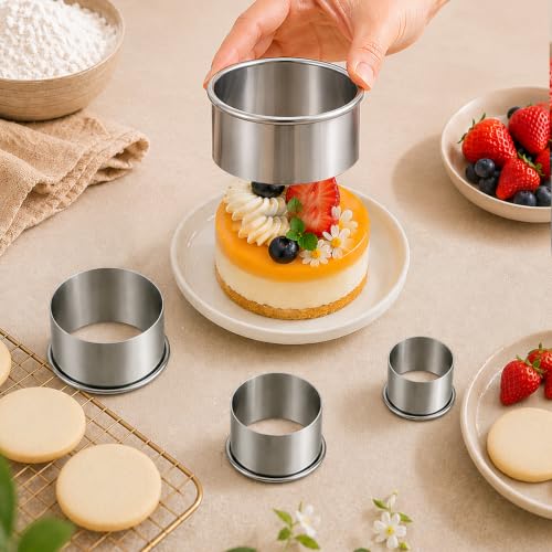 Biscuit Cutters, Round Cookie Cutters/Stainless Steel Dumpling Skin Cutters/Cake Pastry Cutters/Cake Cookie Scone Cutters Molds stamps for Cooking Baking (5Pcs, Plain Edge) - size: 5Pcs, Plain Edge