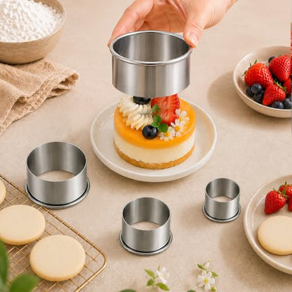 Biscuit Cutters, Round Cookie Cutters/Stainless Steel Dumpling Skin Cutters/Cake Pastry Cutters/Cake Cookie Scone Cutters Molds stamps for Cooking Baking (5Pcs, Plain Edge) - size: 5Pcs, Plain Edge