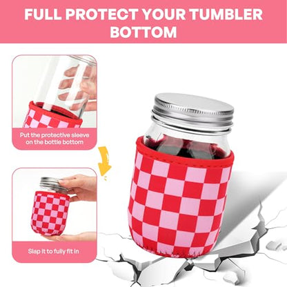 KJQJLY 4 Pcs Mason Jars Sleeves Neoprene 16oz Regular and Wide Mouth Mason Jar Sleeves Holder with Handle (Checkered, 16 OZ) - color: Checkered, size: 16 OZ