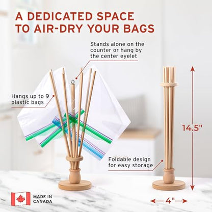 Plastic Bag and Bottle Dryer - Patented; Multi-Purpose Drying Rack Saves Money and the Planet. Folds for Easy Storage