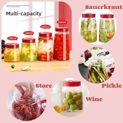 1.4 Liter Fermentation Jar, Fermenting Kit with Venting Valve Airlock and Fermenting Weight, Pickle Jar, Wide Mouth Glass Jar for Pickles, Kimchi, Sauerkraut, Mead, Kombucha, Sourdough - size: 1.4L
