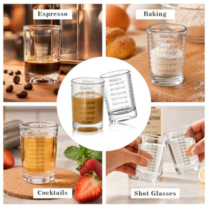 GLASKEY 2 Pack Shot Glass Measuring Cup Set,3 oz/90ML Liquid Heavy High Espresso Glass Cup,Dishwasher Safe,Measurement of Dry and Liquid Ingredients(Black) - color: 3oz-Black-2 Pack