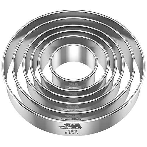 M JNGMEI 6 Pieces Stainless Steel Cookie Biscuit Cutter Set 2'', 3'',3.5'', 4'',5''and6'' Biscuit Plain Edge Round Cutters large Sizes Shape Molds Ranging from 2-6 Inches Multiple Sizes - style: 6pcs(2-6in)