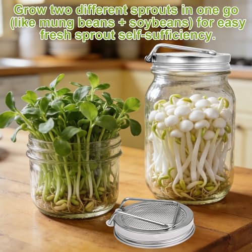Uncle Yang Sprouting Lids 2Pack Sprouting Lids for Wide Mouth Mason Jars with Stainless-Steel Sprouter Lids & Stand for Broccoli, Alfalfa, Mung Bean Plant Germination Kits - size: Wide Mouth Sprouting Lids 2Pack