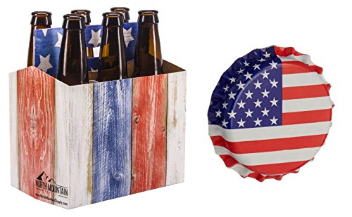North Mountain Supply 6 Pack 12oz Beer & Soda Bottle Carrier - Weathered Boards American Flag - Pack of 10 with 144 Crown Caps - size: Pack of 10 With Crown Caps