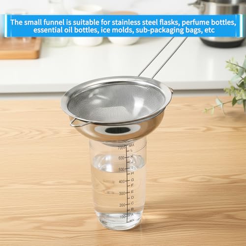4 Pieces Stainless Steel Funnels with Fine Mesh Strainer, 2 Size Kitchen Canning Funnels Food Can Drainer Strainer with Handle
