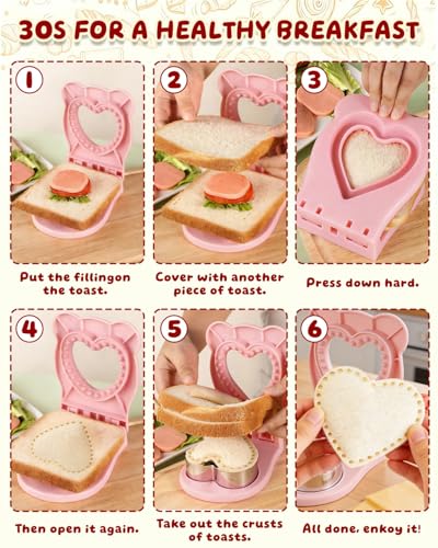 CHICHAUS Uncrustable Sandwich Maker,Sandwiches Pocket Circle Shape 3.7Inch Sandwich Cutter and Sealer,Sandwich Cutter for Kids Breakfast and lunchboxes (Heart Pink) - color: Heart Pink