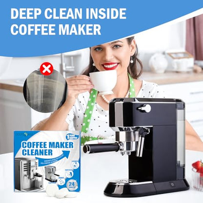 24-Pack Coffee Machine Cleaner Descaler Tablets, Descaling & Deep Cleaning Tabs for Coffee Pot & Coffe Machine, Effective Limescale Remover for Home, Office Use - size: 24 count(Pack of 1)