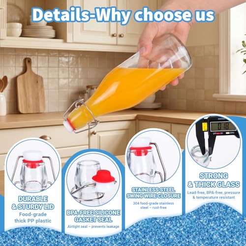 6 Pack 16oz Swing Top Glass Bottles – Flip Top Bottles with Stoppers for Vanilla Extract, Kombucha, Kefir, Home Brewing, Fermentation & Gifting, Includes Funnel & Extra Gaskets