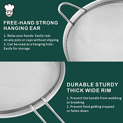 4 Pcs Set Fine Mesh Strainers Skimmers, Stainless Steel Kitchen Utensil | Sieve Strainer Wire Sifter Colanders with Anti-Scald Handle, Stainless Steel Strain Pasta Quinoa Rice, Ideal for Gift - size: 4-Piece Fine Mesh Strianer Set for Baking