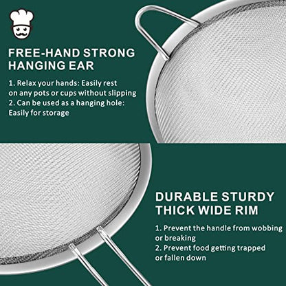 4 Pcs Set Fine Mesh Strainers Skimmers, Stainless Steel Kitchen Utensil | Sieve Strainer Wire Sifter Colanders with Anti-Scald Handle, Stainless Steel Strain Pasta Quinoa Rice, Ideal for Gift - size: 4-Piece Fine Mesh Strianer Set for Baking