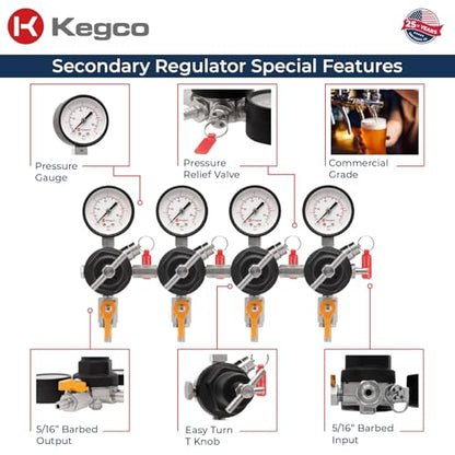 Kegco Secondary Regulator, Four Gauge