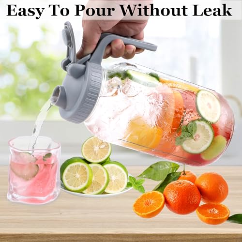 Mason Jar Pitcher Wide Mouth 2 Pack 32 OZ Glass Jars With Pour Spout Lids Airtight Leak-proof 1 Quart Water Pitcher With Handle For Iced Tea, Milk, Sun Tea, Lemonade, Iced Coffee - color: 32 OZ 2PC