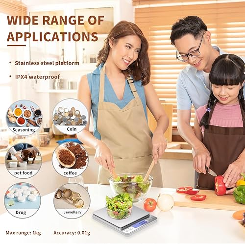 Digital Gram Scale 1000g/0.01g, Scale for Food Ounces and Grams, Upgrade USB Charging Kitchen Scale Digital Weight for Cooking, Baking, Tare Function, 9 Units, 2 Tray - color: Silver