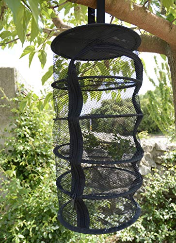 9 Inch 5 Level Micro Hanging Dry Net Indoor/Closet Drying Rack for Herbs, Plants, Organizer, Freshner - Black Mash Screen with Top-to-Bottom Zipper - Apartment Size with Zipped Storage Pouch - size: 5 Level Net