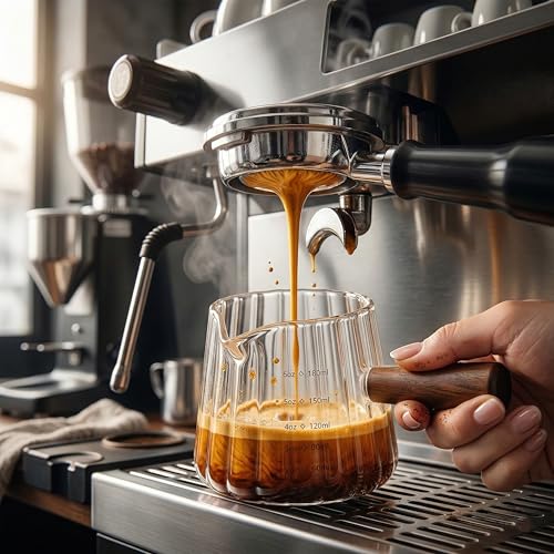 2 PCS Espresso Cups, Ohola 6OZ Espresso Shot Cup, Glass Measuring Cups with V-Shaped Spout, Markings in both oz & ml