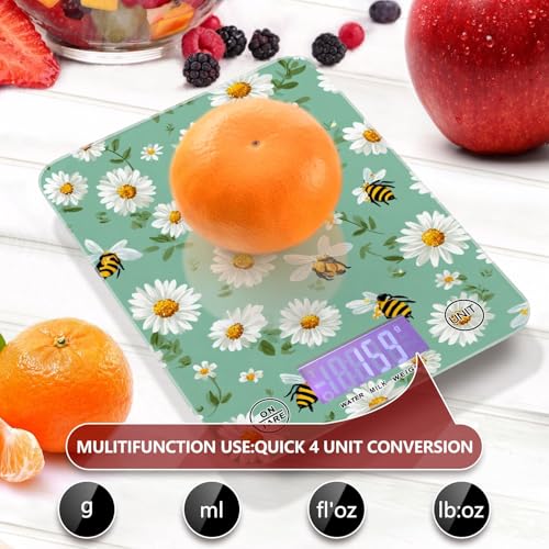 Food Scale Kitchen Scale for Baking Cooking Digital Food Weighing Measuring Scale Small Waterproof Electric Food Scale Mint Green Daisy Flowers and Bees - color: Mint Green Daisy Flowers and Bees