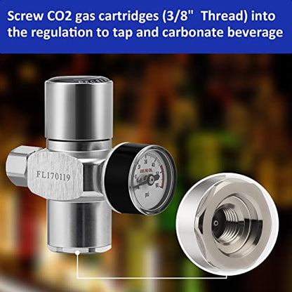 TMCRAFT Keg Charger Regulator, Upgraded 0-60PSI Pressurized Beer Mini Keg Regulator with 3/8" Thread and Gas Ball Lock Quick Disconnect Set for Homebrew Keg
