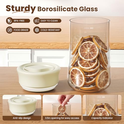 OURCABECUE Wide Mouth Mason Jar 27 oz, 2026 Upgrade 90° Rotating Lid Glass Storage Jar, Food Grade Overnight Oats & Yogurt Jar, Dry Snacks Candies jar - color: White, size: 27OZ