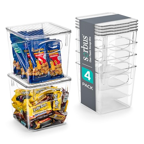 Sorbus Small Plastic Storage Bins (4 Pack) – Clear Bins for Kitchen, Pantry, Fridge, Cabinet, and Refrigerator – Stackable Storage Containers for Home Organization - size: Small, style: 4 Pack
