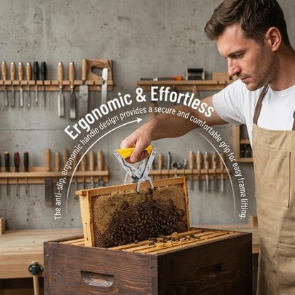 Limen Stainless Steel Frame Lifter Tool – Labor-Saving Beekeeping Gripper for Hive Frame Removal, Avoid-Slip Ergonomic Handle, Solid Steel Structure