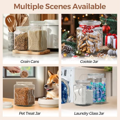ComSaf 2 qt Glass Flour and Sugar Storage Containers Set of 2, Wide Mouth Half Gallon Square Airtight Pantry Jars with Lids, Thick Glass Kitchen Canisters for Cookies, Coffee, Snacks - size: 64oz-2Pcs