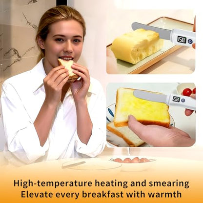Stainless Steel Heated Butter Knife Spreader for Cold Butter, Cream Cheese, Jam, Pastry, Charcuterie, Multipurpose Kitchen Gadgets Butter Knives IP68 Waterproof, White