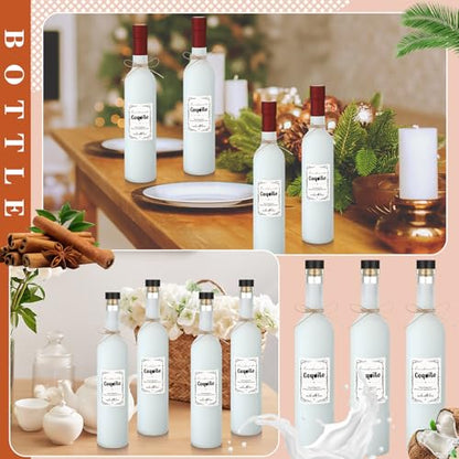 DoubleFill 8 Set Coquito Swing Top Glass Bottles 16 Oz Flip Top Brewing Bottles with Coquito Stickers Wine Airtight Caps for Home Party Milk Eggnog Kefir(Retro) - style: Retro